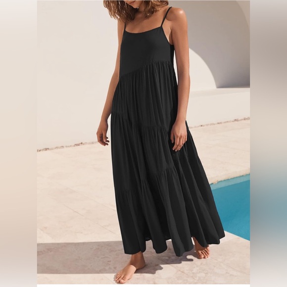LOGENE  Loose Sleeveless Swing Flowy Tiered Sundress Cover Up Long Maxi Dresses - Picture 5 of 12